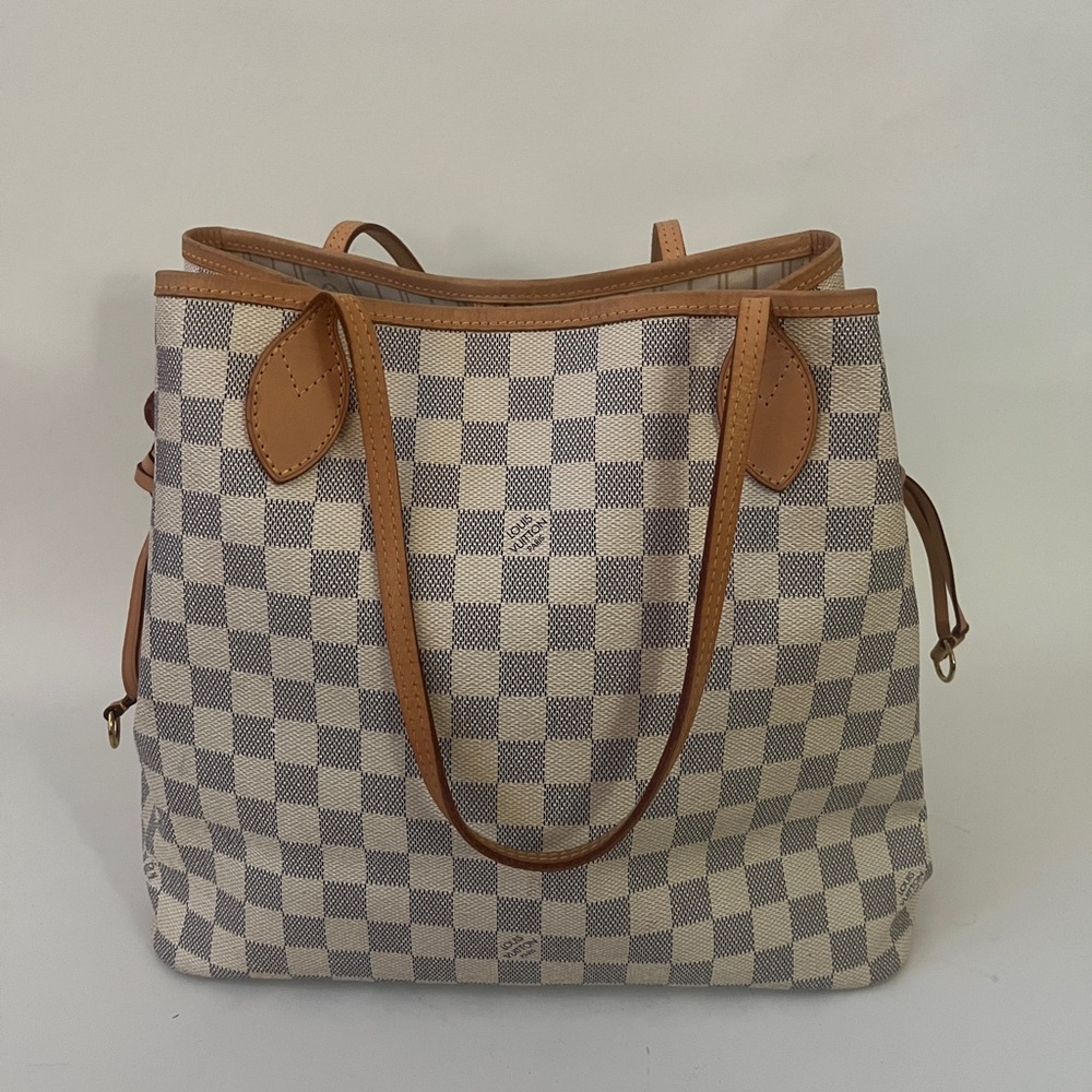 LV Louis Vuitton Checkered Neverfull PM Damien Azure White